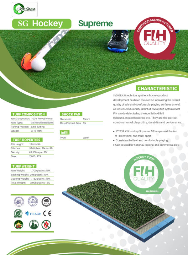 Hockey Synthetic Turf Wet - Water-Based FIH Certified Surface